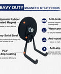 Heavy Duty Magnetic Hooks 45 Lb Capacity 2 Pack for garage wall hangers features and specifications shown.