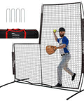 Baseball And Softball Pitching Screen L Screen 7x7 Ft With Beefed Up Frame Heavy Duty Pitcher Protection Net For Backyard Field Outdoor Line Drive Protective L Screen With Carry Bag Black