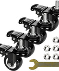 All Purpose 2 Inch Rubber Caster Wheels Set Of Four With Locking Brakes And Threaded Stem showcasing heavy-duty swivel design and accessories.