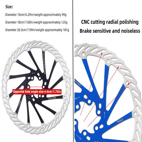 2 Pack Bike Disc Brake Rotors 160/180/203mm CNC Machined Stainless Steel, black and blue design with heat dissipation holes