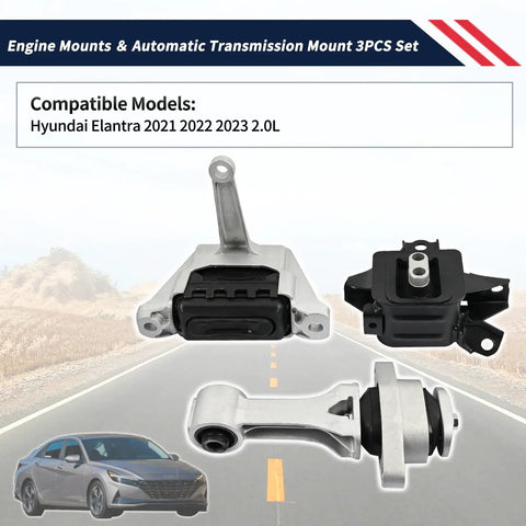 Engine Mounts And Automatic Transmission Mounts Three Piece Set For Hyundai Elantra 2021 2022 2023 2.0L, silver and black mounts