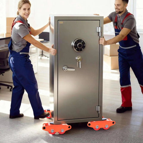 4 Piece 8T Machine Skates With 360 Degree Swivel Top Plate PU Wheels under safe moved by workers