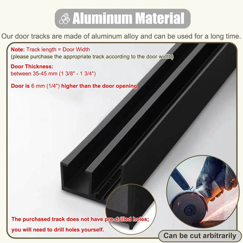 Black Mirrored Door Track Kit For Invisible Sliding Doors With Soft Close Rollers Concealed Barn Hardware Aluminum Material