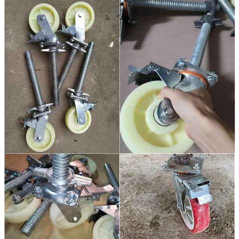 Hella Sturdy Heavy Duty 6 Inch Locking Swivel Caster Wheels With Adjustable Leg Height And Parking Brakes For Industrial Scaffold Tower Nylon Casters Built To Handle Maximum Weight Without Skipping A Beat