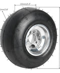 Heavy-Duty 32 Inch Rear Live Axle And Front Steering Assembly Kit For Go Karts Quads And ATVs With 4 Pack Five Inch Wheels, 1.18 Inch Thick Shaft, 420 Tooth Drive, Go Kart Seat And Hydraulic Brake System Components - close-up of slick 5-inch wheel with measurements.