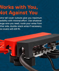Hardcore 12V Power Distribution Terminal Block And Battery Bus Bar Kit with flexible wire cover cutouts for trucks, RVs, boats, and ATVs.