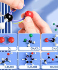 Hands assembling Organic Chemistry Molecular Model Kit Set For Classrooms And Home Study With Color Coded Atom And Bond Models