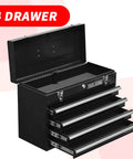 Heavy Duty Metal Tool Box With Four Drawers Portable Steel Chest With Lock And Latch Closure Black And Red Powder Coat