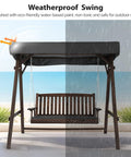 Porch Swing With Stand And Canopy Rustic Wooden Garden Swing Chair For Patio And Yard Decay Resistant Fir Wood Tilt Canopy To Block Sun Durable Outdoor Swing Seat For Chill Vibes And Relaxing Evenings under rain protection