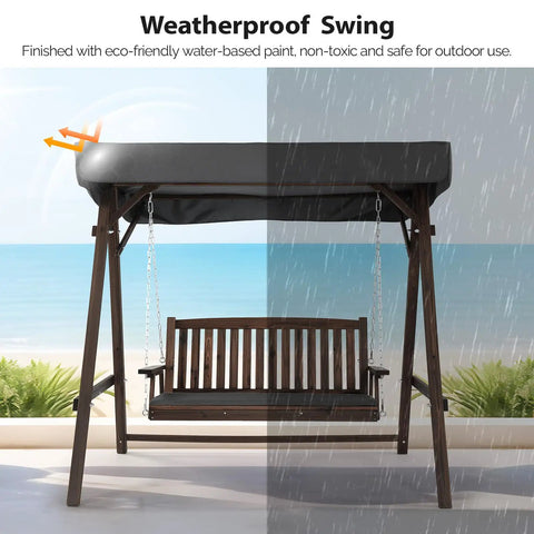 4 Ft Porch Swing With Stand Heavy Duty 660 Pound Wooden Swing Set With Canopy For Garden Patio And Yard Rustic Outdoor Hangout Chair Built From Solid Fir Wood With Rotatable Canopy For Sunshade