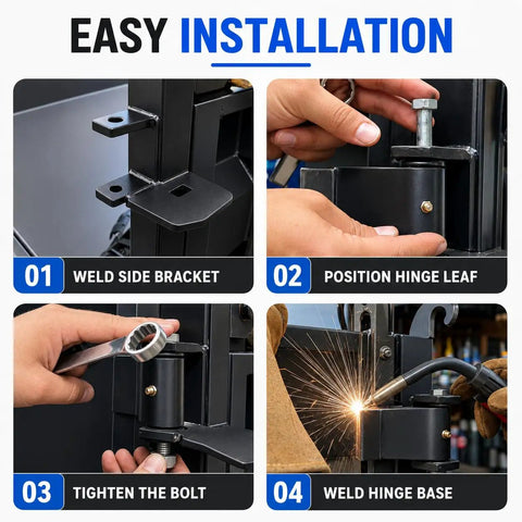 Heavy Duty Weld On Trailer Hinges With Greasable Pivot For Dump Gates And Steel Trailer Doors, industrial weld-on hinge install