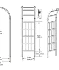 Dimensions of Weatherproof Vinyl Garden Arbor Arch 41W By 86H White Easy Assembly With Ground Anchors shown in diagram