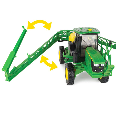 One Sixteen Scale Self Propelled Sprayer Toy That Feels Like The Real Deal With Functional Water Sprayer Lights And Sounds Boom Arms Span Forty Five Inches Realistic Farm Machine For Kids Ages Five And Up, showing extended boom arms of 45 inches.