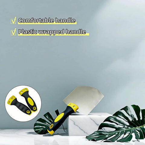 Curved Plastering Trowel With Stainless Steel Arc Blade For Drywall Spackle And Putty Applications with comfortable grip.