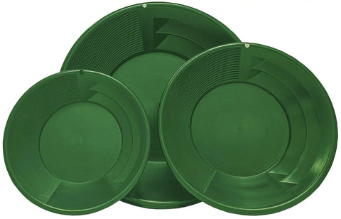 Green pans from Dual-Sided Gold Panning Kit With Vanishing Riffles For Maximum Gold Recovery, 3-Piece Set