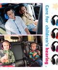 Children wearing Six Pack Kids Noise Cancelling Earmuffs 27dB Adjustable For Autism Sensory Toddlers And Children Assorted Colors Black Red Blue Light Blue Orange Silver in car