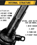 Internal structure of 2 Ton Spiral Screw Car Jack for Pickup Trucks, not hydraulic, adjustable, welded forged steel, 4,000 lb capacity.