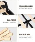 Velcro, EVA foam, and wooden slats details of Queen Upholstered Bed Frame With 16 Inch Wingback Headboard And Built In Dual Charging Station Button Tufted Platform Base Solid Wood Slat Support No Box Spring Needed Zero Hassle Setup Black.