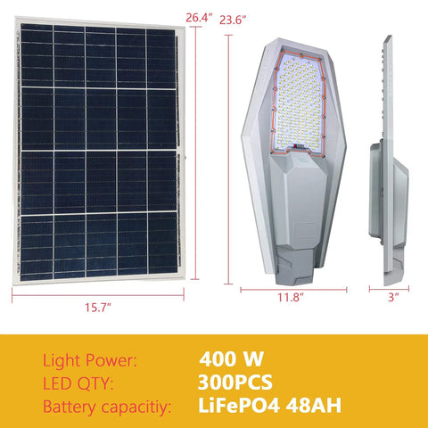 Diagram of Next Level 400W Solar Street Light With 40000 Lumens Dusk To Dawn IP67 Outdoor LED Lamp Remote Control 48000mAh LiFe Battery