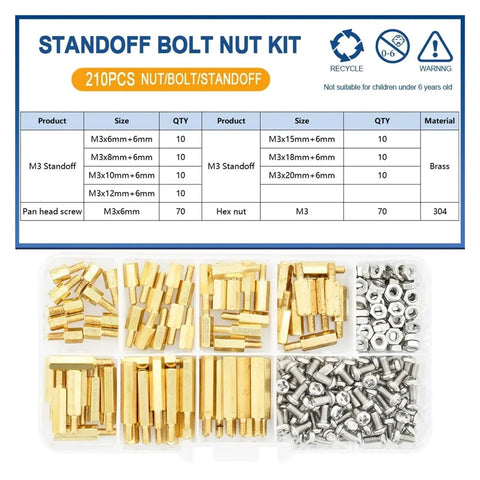 Pro Grade Hex Brass Standoff Kit For M2.5 M3 M4 PCBs And Motherboard Spacing With Male And Female Pillars Bolts Nuts Complete 210 Piece Assortment For Precise Stacking And Durable Builds, M3 brass parts