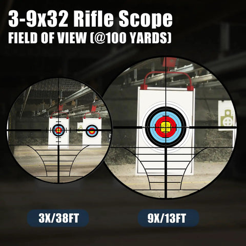 3-9x32AO Rifle Scope With Red And Green Illumination for long range hunting optics showing field view at targets
