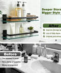 Three Pack Bathroom Glass Shelf Organizer Wall Mount Extra Thick 0.34 Inch Tempered Glass With Aluminum Frame Black Finish 15.7 Inch