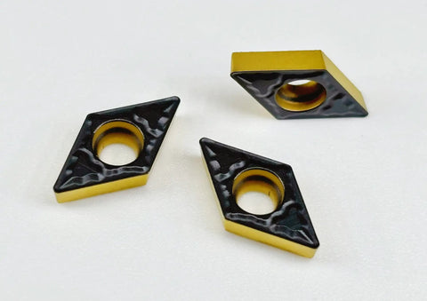 Carbide Inserts For Steel CNC Turning Semi Finish Set Of 10 DCMT21.51 With 1/4 In IC 0.094 In Thickness 0.016 In Radius And 7 Deg Relief