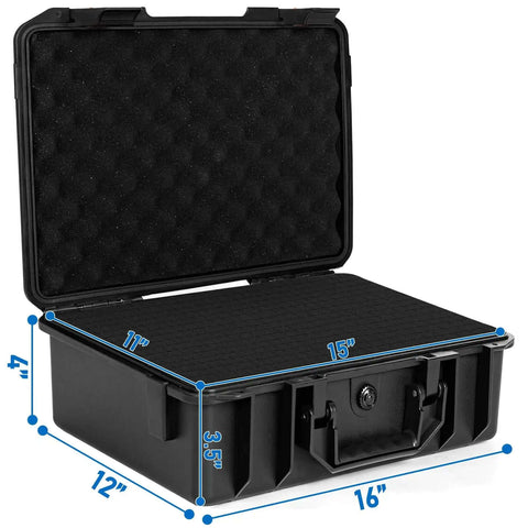 Rugged Hard Carrying Case With Thick Foam Padding For Pico Projectors And Tech Gear Built Different Shockproof Storage Box 16 by 12 inches, open view with foam padding.