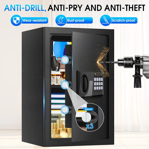 3.3 Cu Ft Large Fireproof Safe For Home Use With Electronic Keypad And Spare Key Removable Shelf Digital Lock Waterproof
