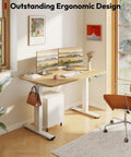 Spacious 40 Inch Height Adjustable Electric Standing Desk With Stable Base Perfect For Home Office ergonomic workstation with dual monitors.