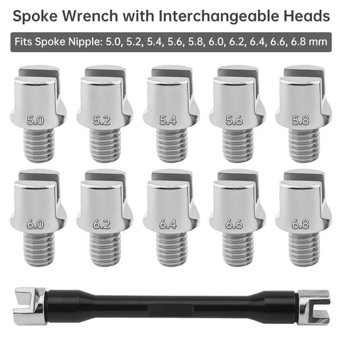 Universal Motorcycle Spoke Wrench Set 5.0 To 6.8 Mm CNC Wheel Spanner with interchangeable heads visible