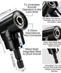 Premium Three Piece Impact Socket Adapter Kit with 1/4, 3/8 And 1/2 Inch Drive Includes Right Angle Drill Attachment For Tough Jobs At Home Or Work, 105° black metal