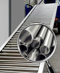 Heavy Duty Portable Roller Conveyor System With Foldable Design And Galvanized Wheels 12 Inch Wide By 16 Feet Long close-up of galvanized tubes and rollers