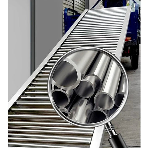 Heavy Duty Portable Roller Conveyor System With Foldable Design And Galvanized Wheels 12 Inch Wide By 16 Feet Long close-up of galvanized tubes and rollers