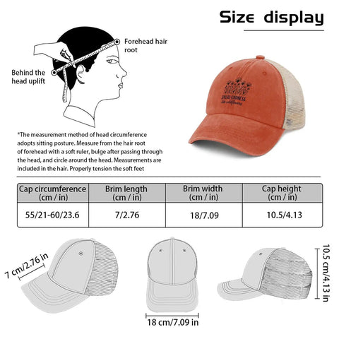 Be Kind To Nature Lightweight Trucker Hat For Men With Adjustable Buckle In Saffron Color size chart and measurements display