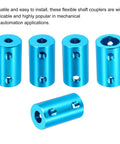 Blue aluminum rigid shaft couplers, 4–8 mm bore, 25 mm length, 14 mm diameter, 5-pack with screws for 3D printers