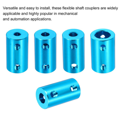 Blue aluminum rigid shaft couplers, 4–8 mm bore, 25 mm length, 14 mm diameter, 5-pack with screws for 3D printers