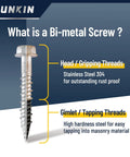 Bi Metal Masonry Screws Stainless 304 Self Tapping Size 14 X 1 5/8 Inch Hex Head Hardened Tip Built To Last Rustproof
