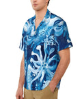 Ice Flowers Print Short Sleeve Shirt With Collar For Yacht Parties And Summer Nights Black Mens Shirt Breathable Soft Fabric Versatile
