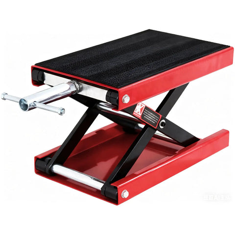 Beefy 1100 Lb Wide Deck Motorcycle Center Scissor Lift Jack Repair Hoist Stand For Bikes ATVs Dirt Bikes And Scooters Crank Operated