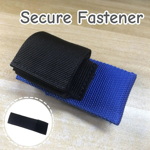 Durable Nylon Diving Scissors Strap Pouch for BCDs and Gear Belts with secure black fastener on blue strap
