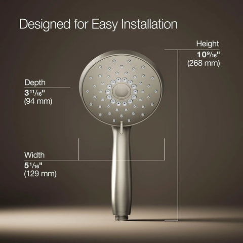 Forte Multifunction Hand Shower Head With 3 Spray Modes Full Coverage Pulsating Massage Silk Mist 1.75 GPM Brushed Nickel Finish Easy Mount