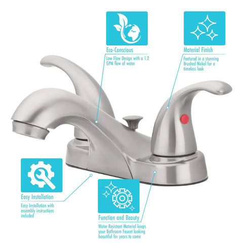 Two Handle Bathroom Sink Faucet With WaterSense Certification In Polished Chrome Slick Curved Design Easy Upgrade For Any Vanity 1.2 GPM Low Flow Modern Look