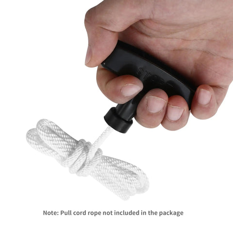 Hand holding Two Pack Lawn Mower Pull Cord Handle Grip Replacement For Generators Chainsaws Trimmers Edgers And Brush Cutters 2.84 Inch Long By 0.65 Inch Wide Durable Three Finger Grip