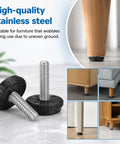 Adjustable 1/4-20 Stainless Steel Furniture Levelers Set Of 10 Screw In Table Feet For Chairs And Cabinets