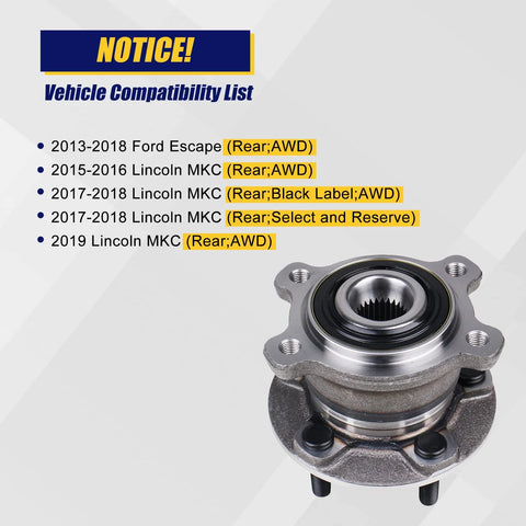 512500 Rear Wheel Bearing And Hub Assembly For Ford Escape AWD 2013 To 2018 And Lincoln MKC AWD 2015 To 2019 With ABS 5 Lug.