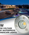 Low Voltage Landscape Lighting 10 Pack 5W COB LED Well Lights In-Ground Outdoor, showing stainless body and IP67 rating.