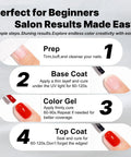 Four-step gel nail application for Six 16ml Gel Nail Polish Set With Milk White Pink Black 9D Cat Eye Glitter LED Soak Off Nail Kit