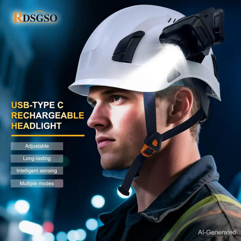 Rechargeable Clip On Headlamp For Hard Hats With Built In Lamp Hands Free LED Light For Safety Helmet Work Day Or Night
