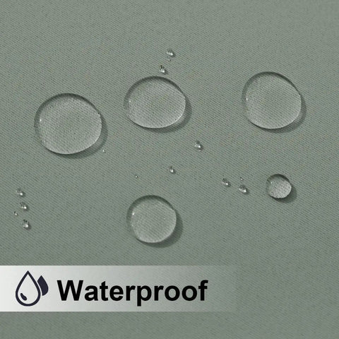 Close-up of waterproof sage green fabric with water droplets, highlighting Weighted Outdoor Curtains For Patio With Rope Tie.